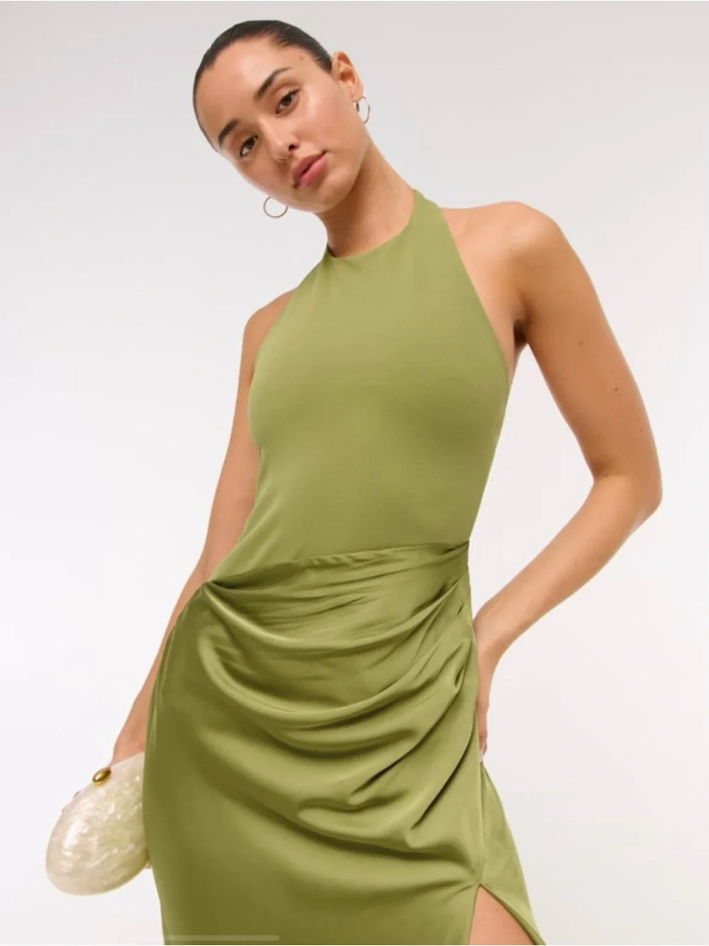 NWT Abercrombie Olive Mixed Fabric Halter Dress